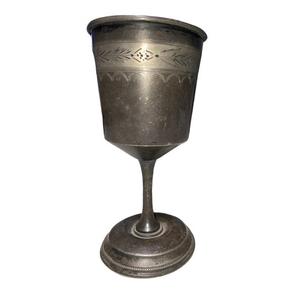 Vintage Pewter Goblet With Engraved Design - Picture 3 of 11